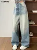 Kvinnors jeans 2024 Spring Harajuku Casual Style Vintage Hög midja Löst ljusblå byxor Y2K Wide Leg Punk Baggy Denim Trouser