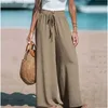 Women's Pants Capris Womens Spring/Summer 2024 New Womens Pants Office Womens Cotton Linen Pockets Solid Loose Casual White Wide Legged Pants Y240422