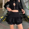 Japanska harjuku flickor söta spetsplikt hög midja veckad kjol gotisk söt lolita tårta mini goth mörk sexig 240420