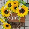 Decorative Flowers Sunflowers Wreath With Welcome For Front Door Wedding Artificial Spring