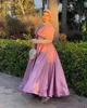 Vintage Middle East Prom Kleider hoher Nacken Langarm Biege Krawatte Knöchel Länge Muslim Abend Party Kleid Fliege Satin Robe de Soiree