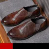 Casual Shoes Mature Men's Luxury Slip on Full Grain Leather Italian Handmade High End Party Affärsmannen Leisure Oxfords