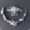 Jewelry Ceramic Flower Bridal Hair Comb Vine Silver Color Leaf Wedding Headband Tiara Handmade Women Headpiece