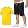 Fábrica por atacado Sport Sport Set Summer 2 peças conjunto de cores sólidas conjuntos curtos para masculino, camisetas e shorts shorts respiráveis casuais elegantes para homens
