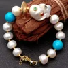 Yygem Natural White Rondelle Pearl Blue Turquoise Nucleated Flameball Baroque Pearl Cz