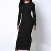 Vestidos casuais mulheres vestido maxi bainha de manga comprida Bodycon bodycon bodycon elástico elegante vestes vestidos vintage