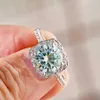 خواتم الزفاف GRA معتمدة 3 Moissanite Ring VVS1 Lab Green Diamond Solitaire Ring للنساء