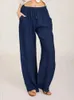 여성용 바지 Capris Womens Cotton Linen Pants 캐주얼 세트 느슨하고 탄성적 인 허리 대형 해변 조깅 캐주얼 바지 레트로 여자 의류 Y240422