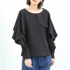 Women's Blouses Gagarich Japanese Korean Style Spring Summer Loose Sweet Solid Round Neck Ruffled Edge Patchwork Cape Long Sleeved Shirt