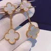 Designer Brand Fashion Van Classic 925 Silver Plated Clover Double Flower örhängen med naturlig vit Fritillaria Light Luxury and Hot Selling For Women Jewelry