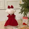 子犬の弓のノットドレスセット冬の温かい犬の服ペットクリスマスプリンセスドレステディソリッドカラースカートセンドクリップ240422