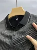 High end ice silk seamless short sleeved mens plaid collar Tshirt summer casual cool feeling top exquisite printed polo shirt 240409