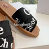 Famous Designer Sandals Women Wooden Sole Leather Printed Beach Shoes Summer Fashion Flats, Outdoor Leisure Alphabet Embroidered Flip-flops Canvas Slippers