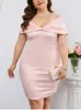 Plus Size Dresses EYNMIN Solid Off The Shoulder Mini Dress Sweet Twist Backless Bag Hip Ruched Zipper Robe Fashion Slim Vacation