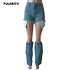 Damesjeans Pulkritu Women Zipper High Taille Inner Patchwork Denim Shorts 2024 Streetwear Fashion Short Blue Trousers