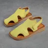 Lässige Schuhe Birkuir hohl aus geschlossene Toe Frauen Sandalen Luxus Hakenschleife Gladiator Beach echtes Leder 2024 Flachheelrutden