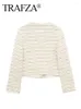 Kvinnorjackor Trafza 2024 Spring Women Fashion Coat O Neck Gold Line Loose Jacket Kvinna Mångsidig yttre street Kvinnlig Cardigan Top