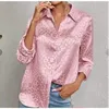 Kvinnor Satin Silk Shirts Leopard Print Spring Autumn Vintage Blue Button Up Lady Long Sleeves Tops Kvinnliga löst skjortor 240419