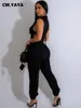 Cm.yaya Femmes Single Pockted Pocket Front Buckle Open Side Active Jumpsuit 2024 Chic Fashion Suit Rober PlaySuit 240409