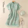 Partykleider Limiguyue chinesischer Stil Sommer Blumensticke Mini Kleid Frauen Seiden Ramie Raglan Sleeve A-Line Vestidos E617