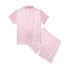 Summer Kids Two Piece Pajama Girls Sweet Faux Silk Striped Short Sleeve Pyjamas Satin Set Casual SkinFriendly Sleepwear 914Y 240408