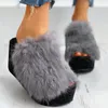 Slippers Femmes Fashion Fluffy Furry Platform Corporèmes hauts High Toe Toe Automne Ouromne Tiches extérieures Hauteur Chaussure croissante Chaussures