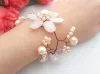 Strands YYGEM Handmade Natural Pink Freshwater Pearl Oval Rose Quartz Flower Statement Wrap Bracelet