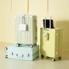 Gepäck Frauengeschenke Modetranz Multifunktionales Aluminium Gepäck mit USB -Cup -Halter Trolley Box Frauen 20 -Zoll -Boarding -Reisetasche