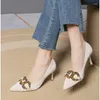 Dress Shoes Women High Heel Pumps Lady Metal Chain Low Nightclub Slim Fit Party Green Office Prom