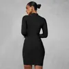 Casual Dresses Sexig Cut Out Cross Wrap Corset Mini Dress Women Turtleneck långärmad fest Vestido 2024 Spring Fall Birthday Y2K kläder