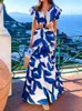 Robes de fête Femmes Imprimez Long Robe une ligne Maxi Elegant Hollow Out Sleeve V Neck Floral plage décontractée Versidos 2024 Vestidos 2024