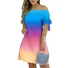 Robes de fête Lady Summer Robe Gradient Couleur Plaid Imprimé épaule à manches courtes Habillage Lacet Up Tie Cuff Dathe