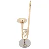 Dekoratif figürinler 15 cm Minyatür Trombon Stand ve kasa altın kaplama enstrüman modeli hediye için müzik süsleri