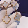 Designer charm 925 Sterling Silver Van Clover Earrings Plated with 18K Rose Gold White Fritillaria Four Leaf Double jewelry