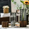 Vazen ingevoegd eenvoudige decor tafel planten huishouden transparante huis houten basis voor vaasglas Noordse kamer woonachtig bloemen hydroponic