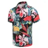 Mäns casual tröjor blomma blommor grafik för män kläder 3d tryck Hawaiian strand kort ärm y2k toppar vintage kläder lapel blus