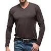 Magliette da uomo magliette a maniche lunghe per uomo autunno inverno v collo di colore a colori solidi sottile maglietta accogliente maglietta maschio abbigliamento hombre