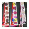 スカーフ韓国ヴィンテージデシンジャーの手紙花印刷弓のバッグスクラフチャーム女性シルクハンドルグローブラップウォレット財布ハンドバッグバッグdhefn
