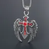 Necklaces EyeYoYo Men Animal Cross Necklace Eagle Dapeng Spread Wing Domineering Red Zircon Cross Pendant Necklace