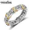 Vecalon Moissanite 3 colori gemma simulato Diamond CZ Impegno anello della merda nuziale per donne 10kt bianco giallo oro pieno femmina r232m