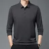 Spring Mens Thaffle Waffle Solid Polo Necl Long Sleeve Pullover T-shirt Automne Fashion Splicing Buttons Casual Casual Vololy Top 240418