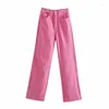 Kadınlar Kot Pantolon 2024 Moda Yaz Pembe Tatlı Denim Pantolonlar Klasik Yüksek Bel Leydi Geniş Bacak Pantolon Kadın Sokak Giyim