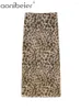Jupes aonibeier sheer tulle léopard imprime femme jupe midi 2024 élastique élastique haute taille hanche femelle y2k