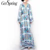 Lässige Kleider Frauen Kleider Kleider Sommer Maxi Print Chiffon gegen Nacken Langarm Lose Split Böhmen Boho Floral Plus Size Free