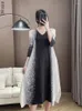 Casual jurken Egrm 2024 Zomer Miyake geplooide maxi-jurk gradiënt print V-hals losse A-lijn elegante dameskleding 2EM6619