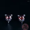 Stud Earrings Amxiu Vintage Antique Silver Red Garnet For Women Girls Gift Bijoux 925 Sterling