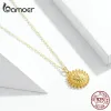 Colliers Bamoer Sun Coin Pendant Neckcece for Women Gold Couleur véritable 925 Colliers de chaîne en argent sterling Collier Bijoux de mode SCN353