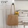 Abendtaschen Freizeitstroh Weizen gewebtes Muster Frauen Handtasche Reißverschluss großer Kapazität Papierseil Sommer Beach Tote Tasche Single Schulter Dame