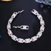 Strands ThreeGraces High Quality Pink Cubic Zirconia Silver Color Link Chain Bracelet for Women New Trendy Party Costume Jewelry BR265