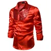 Mens Shirt Sequined Performance Nightclub Host MC Lapel Long Sleeve Solid Color Dress Shirts 240415